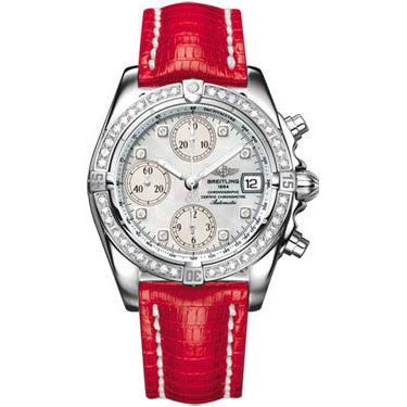 Breitling Chrono Cockpit Stainless Steel Diamonds A1335853/A578-lizard-red-deployant