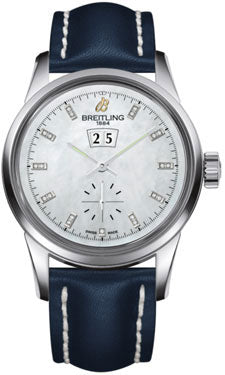 Breitling Transocean 38 A1631012/A765 Blue Leather Strap Tang Mens Watch