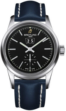 Breitling Transocean 38 A1631012/BD15 Blue Leather Strap Tang Mens Watch