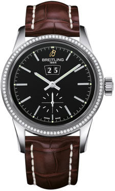 Breitling Transocean 38 Dia Bazel A1631053/BD15 Brown Croco Tang Mens Watch