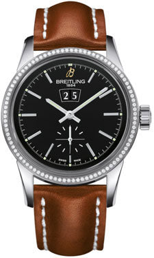 Breitling Transocean 38 Dia Bazel A1631053/A764 Black Leather Deployant Mens Watch