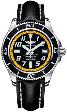 Breitling Superocean 42 A1736402/BA32 Leather Black Strap Tang Mens Watch