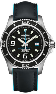 Breitling Superocean 44 A1739102/BA79 Leather Black Turquoise Tang Mens Watch