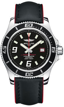 Breitling Superocean 44 Polished Steel A17391A8/BA76 Leather Black Red Strap Tang Mens Watch