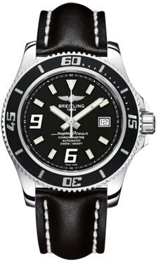 Breitling Superocean 44 Polished Steel A17391A8/BA77 Leather Black Tang Mens Watch