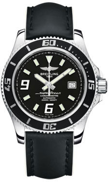 Breitling Superocean 44 Polished Steel A17391A8/BA77 Leather Black White Strap Tang Mens Watch