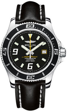 Breitling Superocean 44 Polished Steel A17391A8/BA78 Leather Black Tang Mens Watch