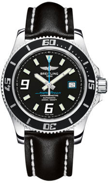 Breitling Superocean 44 Polished Steel A17391A8/BA79 Leather Black Tang Mens Watch