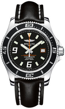 Breitling Superocean 44 Polished Steel A17391A8/BA80 Leather Black Tang Mens Watch