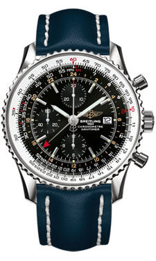 Breitling Navitimer World Stainless Steel - Leather Strap - Deployant A2432212/B726-leather-blue-deployant Men's Watch