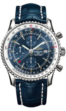 Breitling Navitimer World Stainless Steel - Croco Strap - Deployant A2432212/C561-croco-blue-deployant Men's Watch