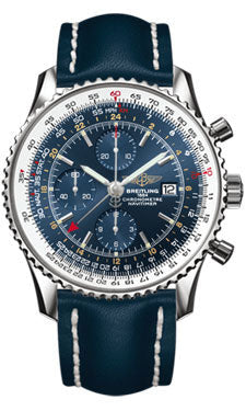 Breitling Navitimer World Stainless Steel - Leather Strap - Deployant A2432212/C561-leather-blue-deployant Men's Watch