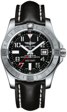 Breitling Avenger II GMT A3239011/BC34 Black Leather Tang Mens Watch