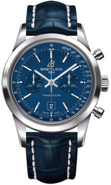 Breitling Chronograph 38 Stainless Steel A4131012/C862 Blue Croco Strap Deployant Mens Watch