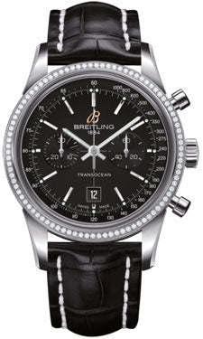 Breitling Transocean Dia Bezel 38 Stainless Steel A4131053/BC06 Black Croco Deployant Mens Watch