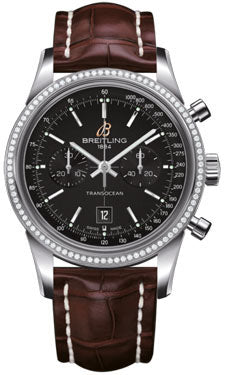 Breitling Transocean Dia Bezel 38 Stainless Steel A4131053/BC06 Brown Croco Deployant Mens Watch