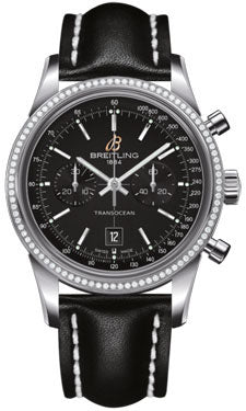 Breitling Transocean Dia Bezel 38 Stainless Steel A4131053/BC06 Black Leather Deployant Mens Watch