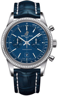 Breitling Transocean Dia Bezel 38 Stainless Steel A4131053/C862 Blue Croco Deployant Mens Watch