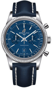 Breitling Transocean Dia Bezel 38 Stainless Steel A4131053/C862 Blue Leather Tang Mens Watch