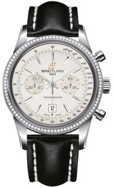 Breitling Transocean Dia Bezel 38 Stainless Steel A4131053/G757 Black Leather Tang Mens Watch