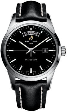 Breitling Transocean Day & Date A4531012/BB69 Black Leather Tang Mens Watch