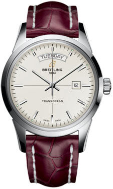 Breitling Transocean Day & Date A4531012/G751 Burgundy Croco Tang Mens Watch