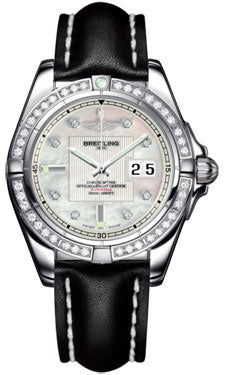 Breitling Galactic 41 Stainless Steel- Dia Bezel A49350LA/A702 Leather-Black-Deployant Men's Watch