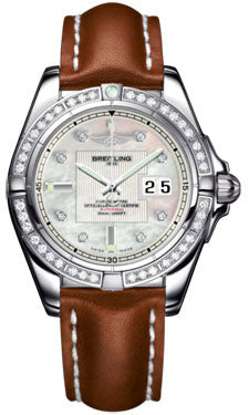 Breitling Galactic 41 Stainless Steel- Dia Bezel A49350LA/A702 Leather-Gold-Deployant Men's Watch