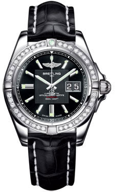 Breitling Galactic 41 Stainless Steel- Dia Bezel A49350LA/BA07 Croco-Black-Deployant Men's Watch