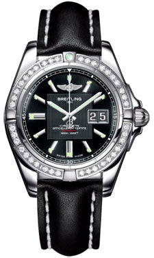 Breitling Galactic 41 Stainless Steel- Dia Bezel A49350LA/BA07 Leather-Black-Deployant Men's Watch