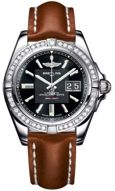 Breitling Galactic 41 Stainless Steel- Dia Bezel A49350LA/BA07 Leather-Gold-Deployant Men's Watch