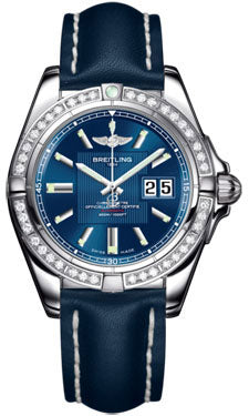 Breitling Galactic 41 Stainless Steel- Dia Bezel A49350LA/C806 Leather-Blue-Deployant Men's Watch