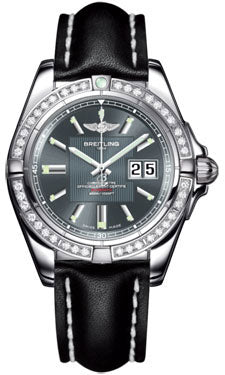 Breitling Galactic 41 Stainless Steel- Dia Bezel A49350LA/F549 Leather-Black-Deployant Men's Watch