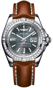 Breitling Galactic 41 Stainless Steel- Dia Bezel A49350LA/F549 Leather-Gold-Deployant Men's Watch