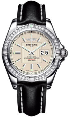 Breitling Galactic 41 Stainless Steel- Dia Bezel A49350LA/G699 Leather-Black-Deployant Men's Watch