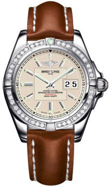 Breitling Galactic 41 Stainless Steel- Dia Bezel A49350LA/G699 Leather-Gold-Deployant Men's Watch