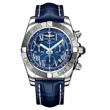 Breitling Chronomat B01 Stainless Steel Satin Bezel AB011011/C783-croco-blue-deployant