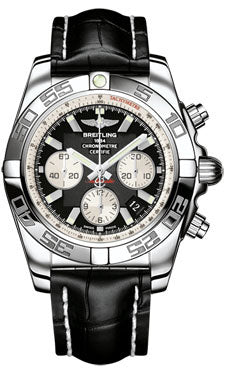 Breitling Chronomat 44 Steel Polished Bezel - Croco Strap - Deployant AB011012/B967-croco-black-deployant Men's Watch