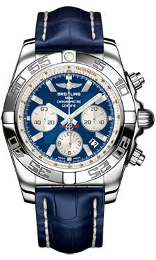 Breitling Chronomat 44 Steel Polished Bezel - Croco Strap - Deployant AB011012/C788-croco-blue-deployant Men's Watch