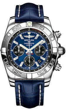 Breitling Chronomat 44 Steel Polished Bezel - Croco Strap - Deployant AB011012/C789-croco-blue-deployant Men's Watch