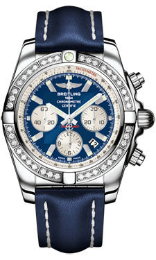 Breitling Chronomat 44 Steel 40 Dia Bezel - Leather Strap - Deployant AB011053/C788-leather-blue-deployant Men's Watch