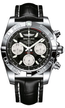 Breitling Chronomat 41 Steel Polished Bezel - Croco Strap - Deployant AB014012/BA52-croco-black-folding Men's Watch