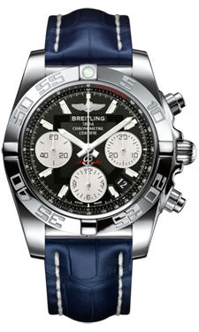 Breitling Chronomat 41 Steel Polished Bezel - Croco Strap - Deployant AB014012/BA52-croco-blue-folding Men's Watch