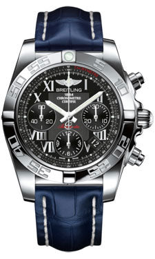 Breitling Chronomat 41 Steel Polished Bezel - Croco Strap - Deployant AB014012/BC04-croco-blue-deployant Men's Watch