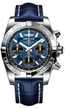 Breitling Chronomat 41 Steel Polished Bezel - Croco Strap - Deployant AB014012/C830-croco-blue-folding Men's Watch