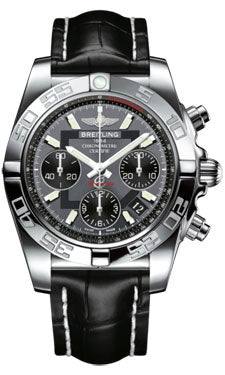 Breitling Chronomat 41 Steel Polished Bezel - Croco Strap - Deployant AB014012/F554-croco-black-folding Men's Watch