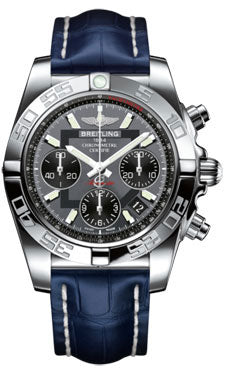 Breitling Chronomat 41 Steel Polished Bezel - Croco Strap - Deployant AB014012/F554-croco-blue-folding Men's Watch