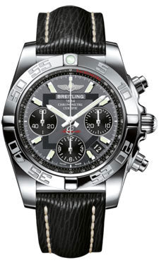 Breitling Chronomat 41 Steel Polished Bezel - Sahara Leather Strap AB014012/F554-sahara-black-tang Men's Watch