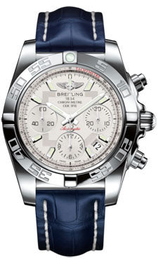 Breitling Chronomat 41 Steel Polished Bezel - Croco Strap - Deployant AB014012/G711-croco-blue-folding Men's Watch