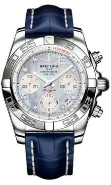 Breitling Chronomat 41 Steel Polished Bezel - Croco Strap - Deployant AB014012/G712-croco-blue-folding Men's Watch